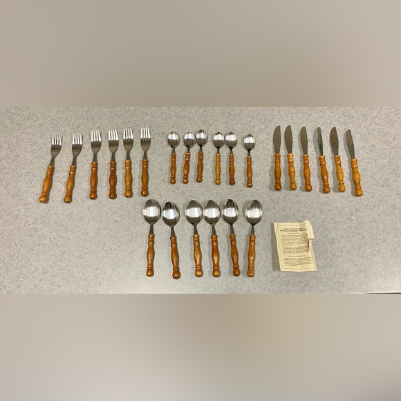 Old Colony Stainless Steel Natural Wood Handle Vintage Tableware (24 Piece Set) - Picture 1 of 7